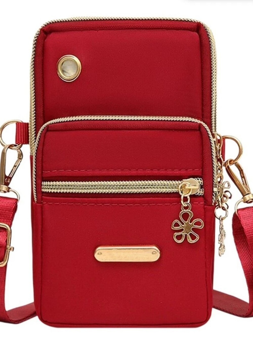 Jingpin Lightweight Multi Pockets Red Crossbody Mobile Phone Nylon Bag